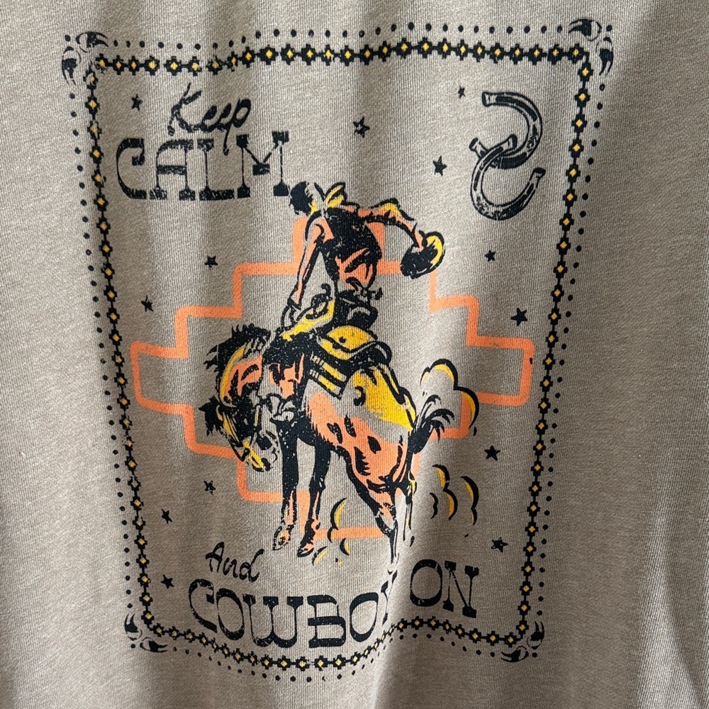 NWOT HRT & LUV Taupe Keep Calm & Cowboy On Sweatshirt - Picture 2 of 7